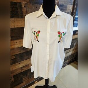 Ya Hong Fashion Womens Golf White Button Up Short Sleeve Shirt Size Large